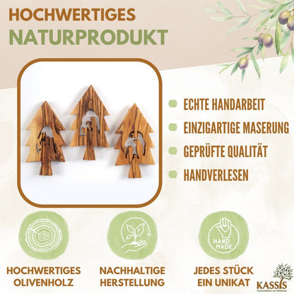 Olivenholz Krippen - Anhänger im Tannenbaum 3er Set (ohne Rinde) | Baumschmuck & Weihnachtsdeko für Advent und Weihnachten - UrbanNest Co