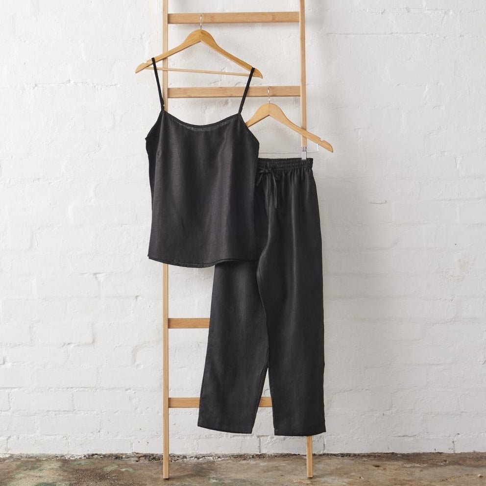 Linen Cami and Pant PJ Set - Black | Jade and May - UrbanNest Co
