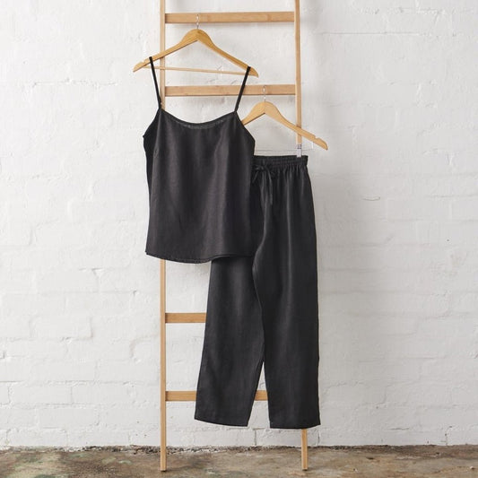 Linen Cami and Pant PJ Set - Black | Jade and May - UrbanNest Co