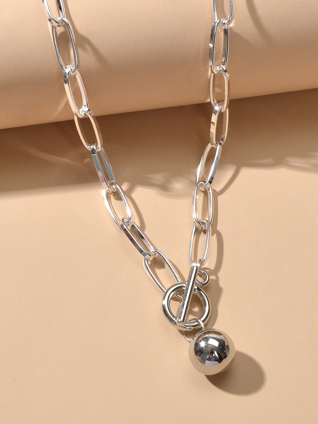 Female Thick Silver Chain Circle Bar Ball Pendant Necklace Punk Women Collar - UrbanNest Co