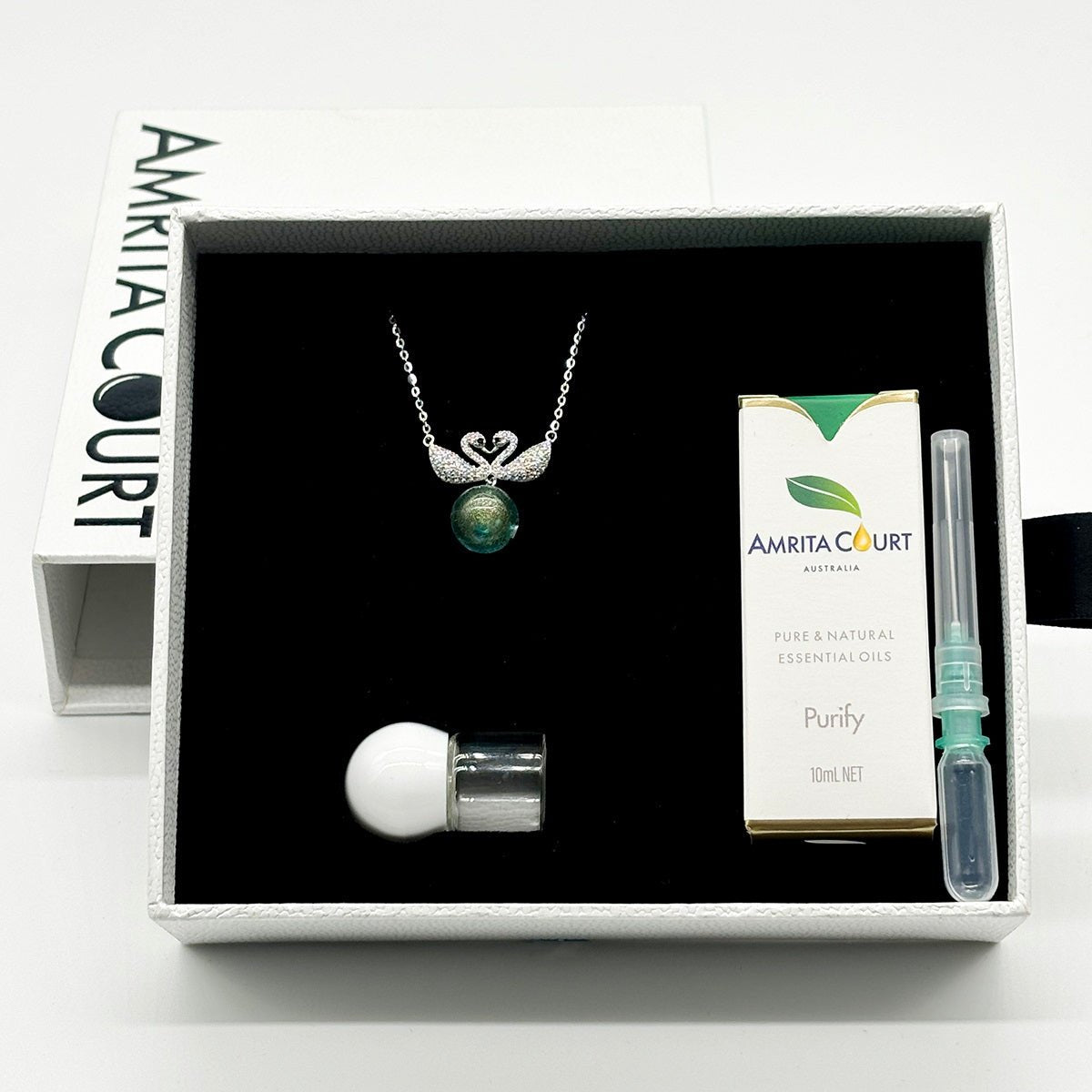 Sterling Silver Twin Swan Aroma Necklace - Aqua | Energy & Healing | Diffuse on the go | Perfect Gift - UrbanNest Co