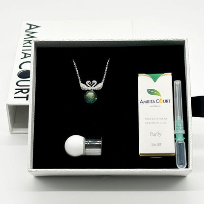 Sterling Silver Twin Swan Aroma Necklace - Aqua | Energy & Healing | Diffuse on the go | Perfect Gift - UrbanNest Co