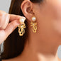 Imitation Pearl Decor Golden Bow Dangle Earrings Party Daily Festival Jewelry Gift - UrbanNest Co
