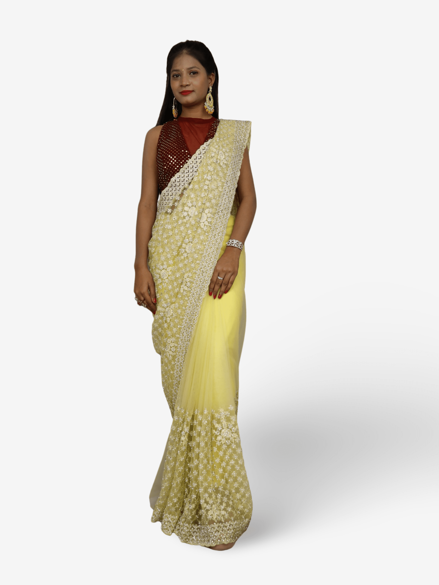 Stunning Lemon Yellow Soft Net Fabric Saree for Women by Shreekama - UrbanNest Co