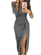 Hip hugging slit one - piece collar dress - UrbanNest Co