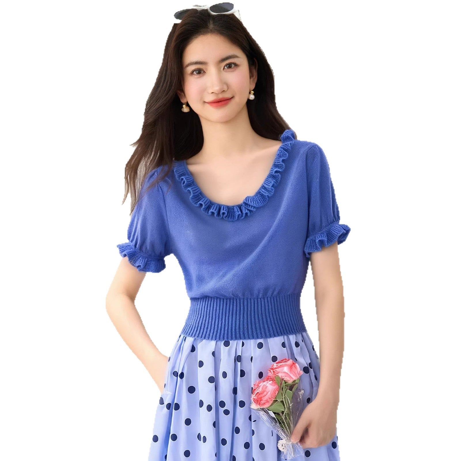 Elegant V - Neck Lace Knit Top for Women Chic and Youthful Look, Perfect for Petite Figures - UrbanNest Co