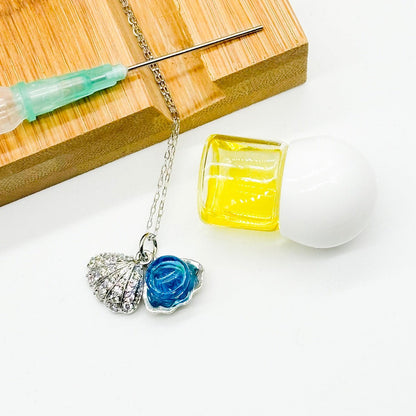 Diamond Shell Aroma Necklace - Aqua | Energy & Healing | Diffuse on the go | Sterling Silver Chain - UrbanNest Co