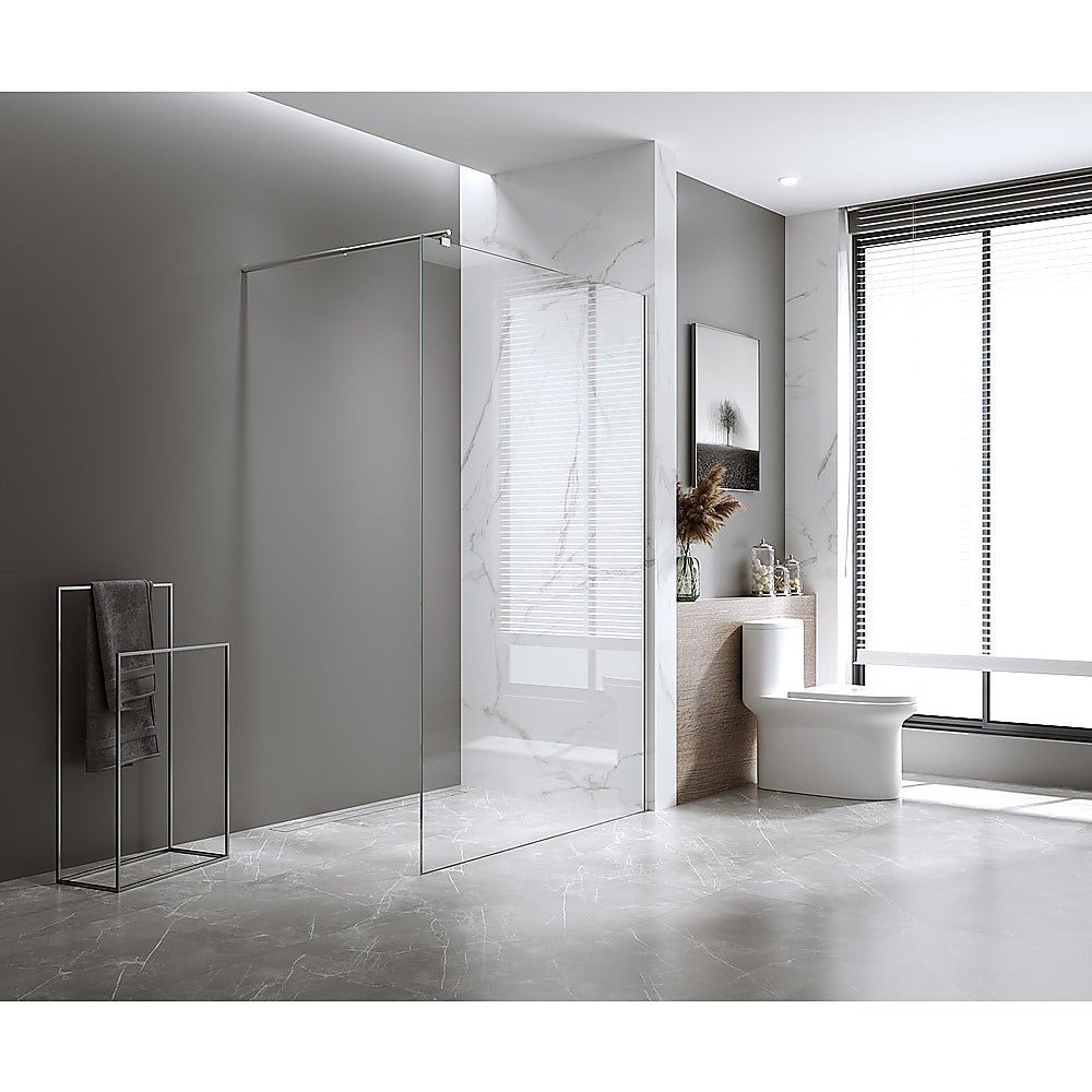 NNEDSZ 80x210cm Single Shower Glass Screen with Black Wall Channel & Round Pole - UrbanNest Co