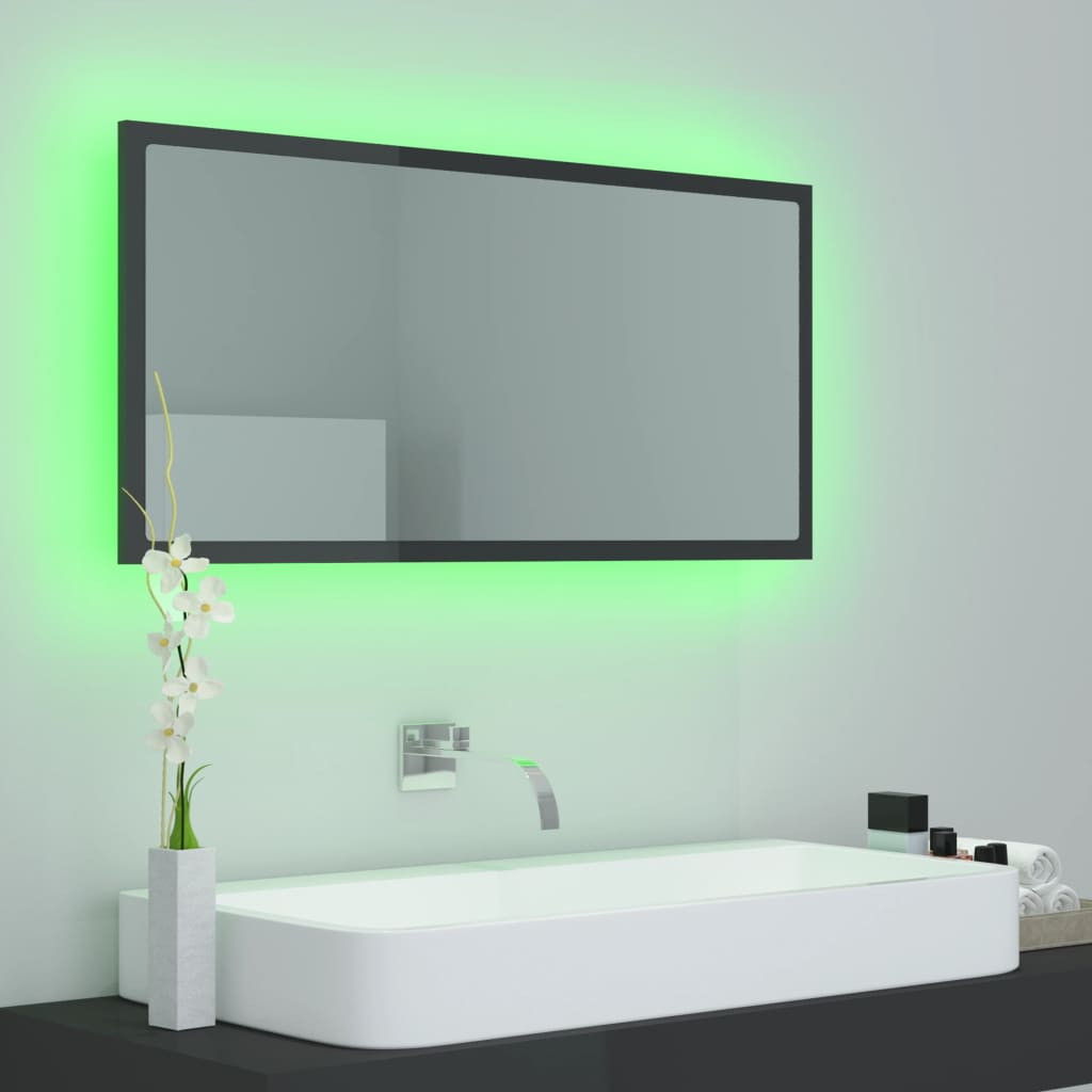 NNEVL LED Bathroom Mirror High Gloss Grey 90x8.5x37 cm Chipboard - UrbanNest Co