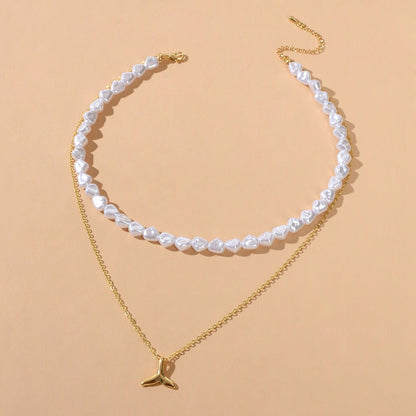 Textured Accessories Double layer Chain Pearl Choker Fish Tail Pendant Necklace - UrbanNest Co