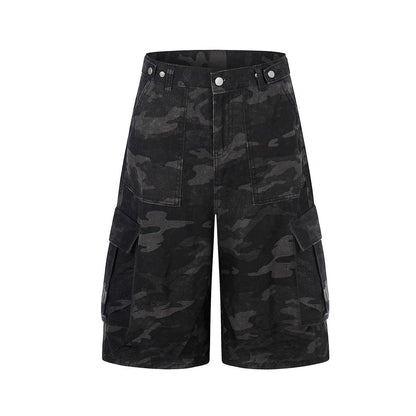 Jia Yiku 2026 American High Street camouflage workwear denim capri Pants RO Trendy Loose wide - leg midpants - UrbanNest Co