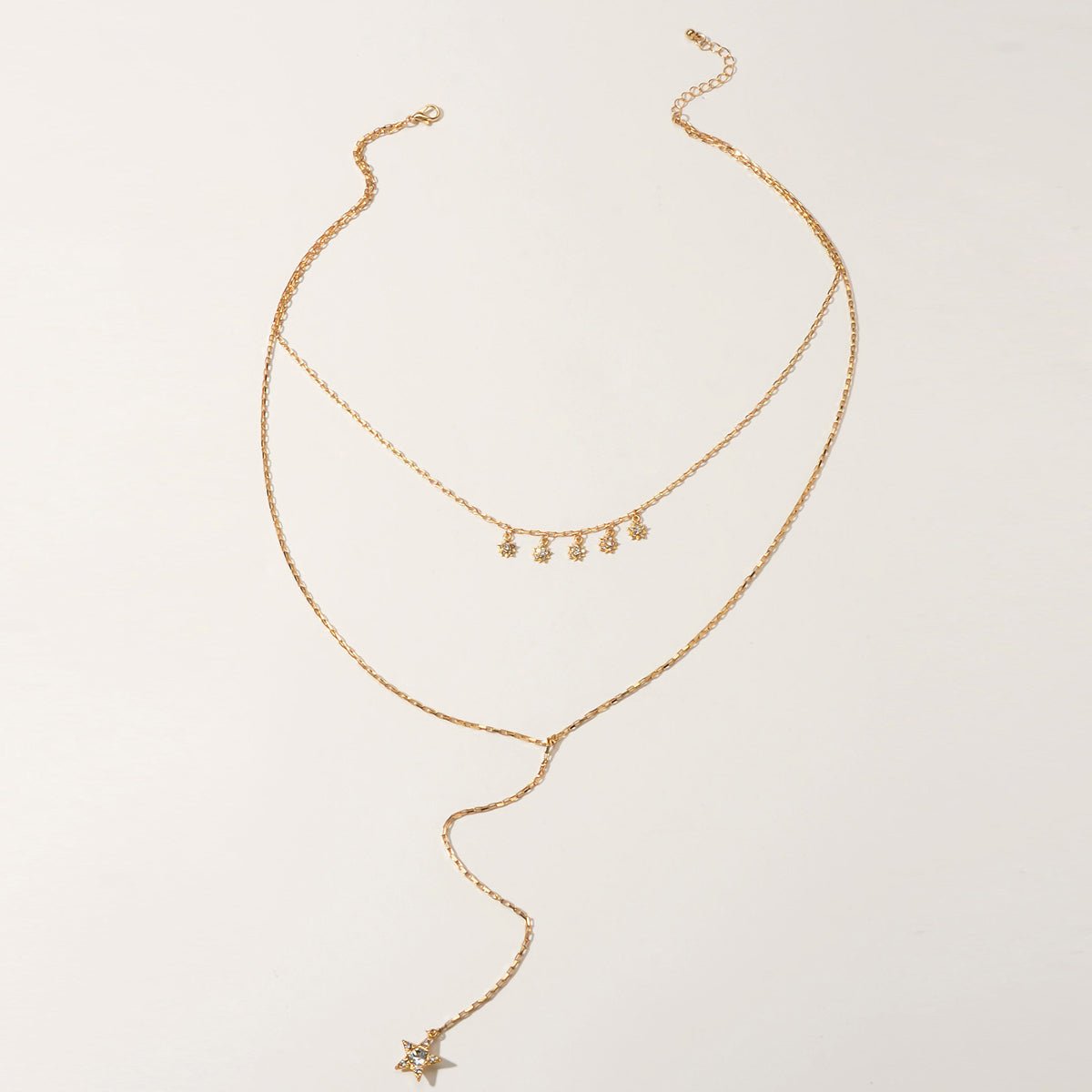 Trendy Jewellery Rhinestone Double layer Gold Chain Star Charm Y shape Necklace - UrbanNest Co
