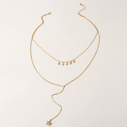 Trendy Jewellery Rhinestone Double layer Gold Chain Star Charm Y shape Necklace - UrbanNest Co