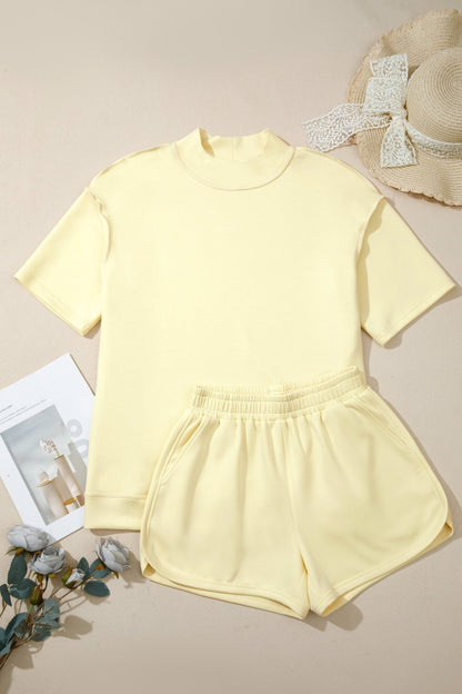 Solid Exposed Seam Mock Neck Tee & Shorts Set - UrbanNest Co