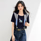 Round Neck Color - blocked Two - piece Short Sleeve Knit Top for Women, Fashionable Fitted Versatile Upperwear - UrbanNest Co