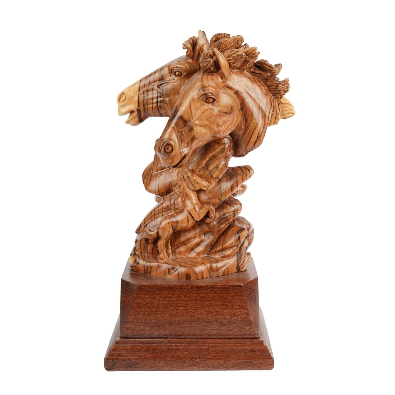 Pferde - Duo aus Olivenholz – Handgeschnitzte Skulptur aus Bethlehem (26 cm) - UrbanNest Co