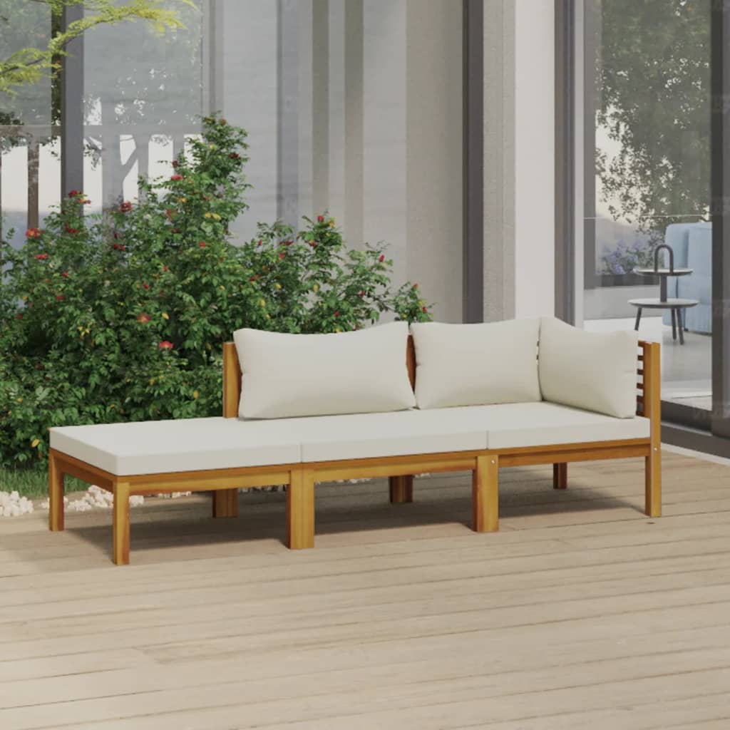 NNEVL 3 Piece Garden Lounge Set with Cream Cushion Solid Acacia Wood - UrbanNest Co
