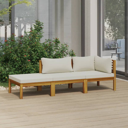 NNEVL 3 Piece Garden Lounge Set with Cream Cushion Solid Acacia Wood - UrbanNest Co