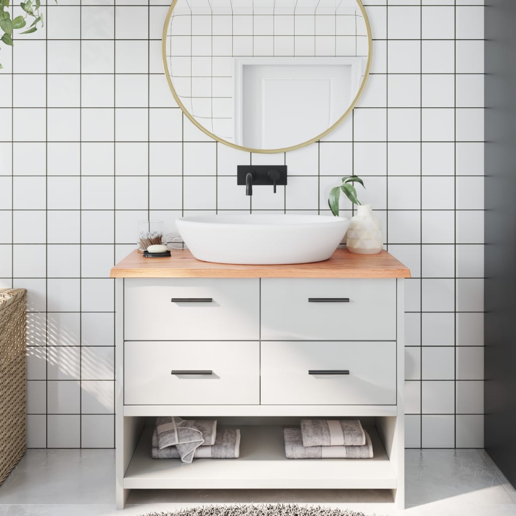 NNEVL Bathroom Countertop Light Brown 100x60x2 cm Treated Solid Wood - UrbanNest Co
