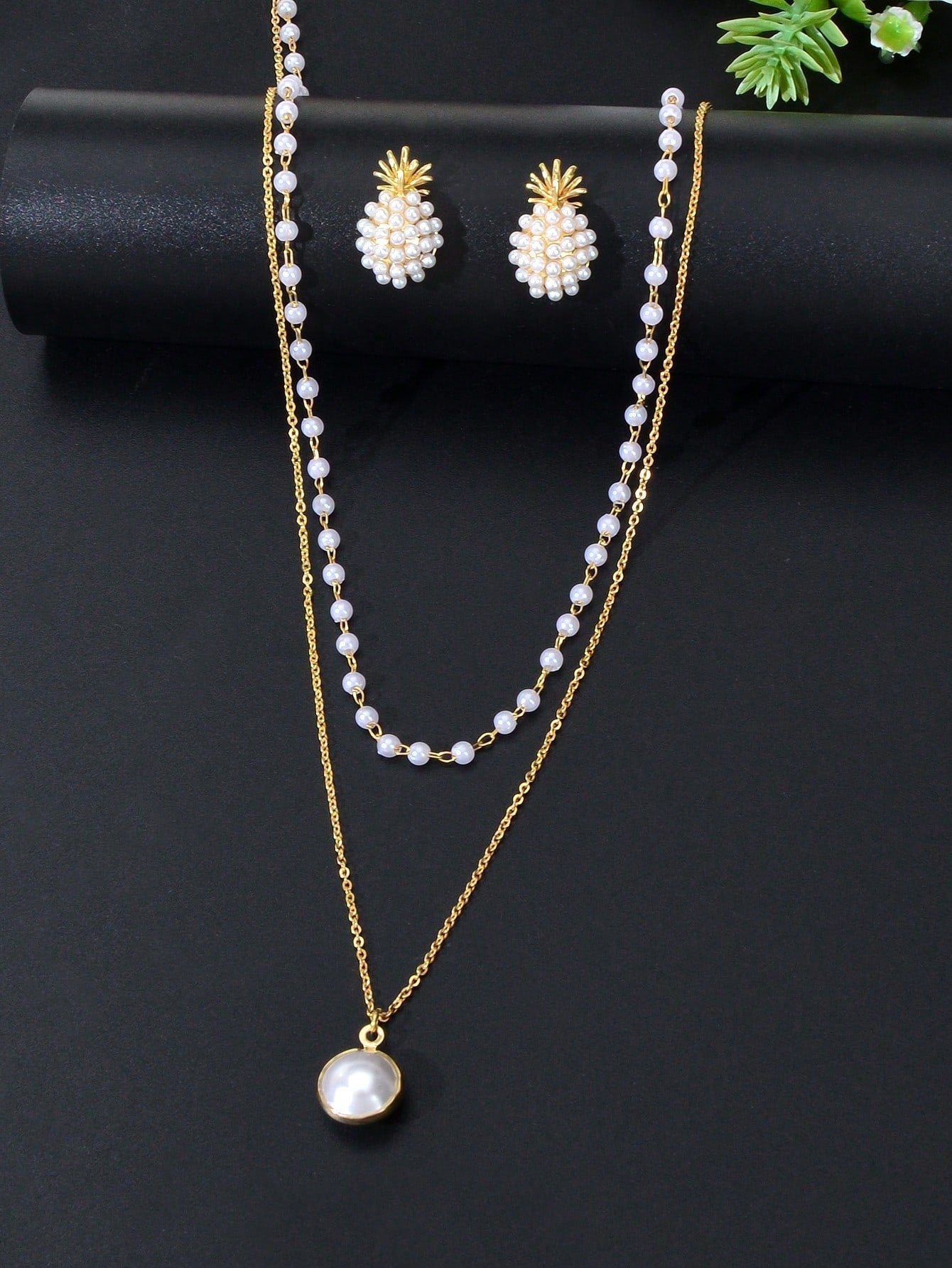 Pearl Pendant Double Layer Necklace & Pineapple Pearl Earrings Jewellery Set - UrbanNest Co