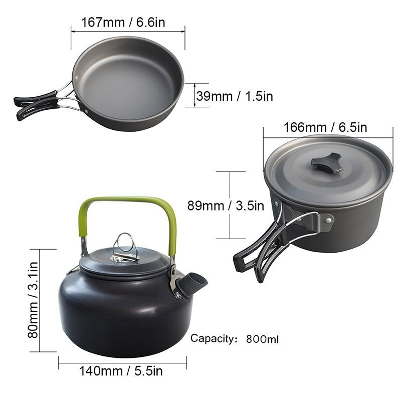 2 - 3 person Camping Cooking Ware Sets Pots Pans Picnic - UrbanNest Co