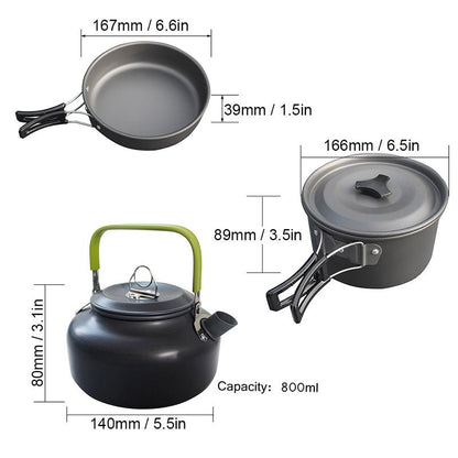 2 - 3 person Camping Cooking Ware Sets Pots Pans Picnic - UrbanNest Co