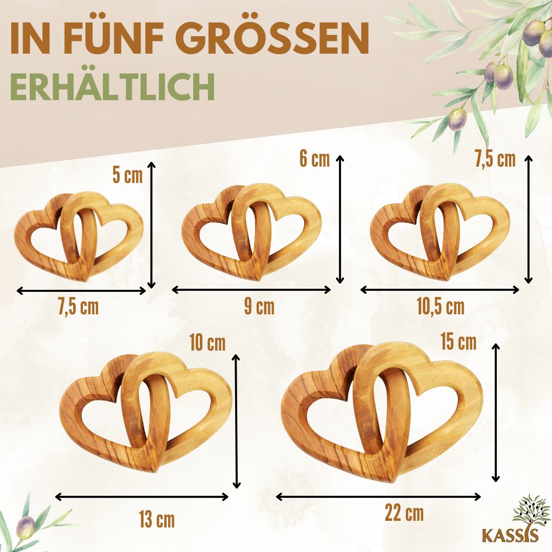 Olivenholz verbundene Herzen | Geschenk Hochzeit, Verlobung, Valentinstag, Jahrestag, Liebe