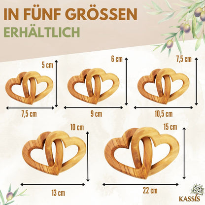 Olivenholz verbundene Herzen | Geschenk Hochzeit, Verlobung, Valentinstag, Jahrestag, Liebe