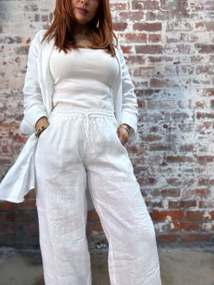 Wide Leg Linen Pant in White