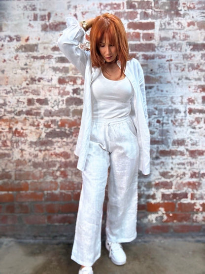 Wide Leg Linen Pant in White